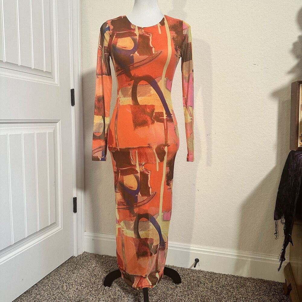 Almost Famous Maxi Dress Micro Mesh Sexy 90's style women's size Small Stretchy